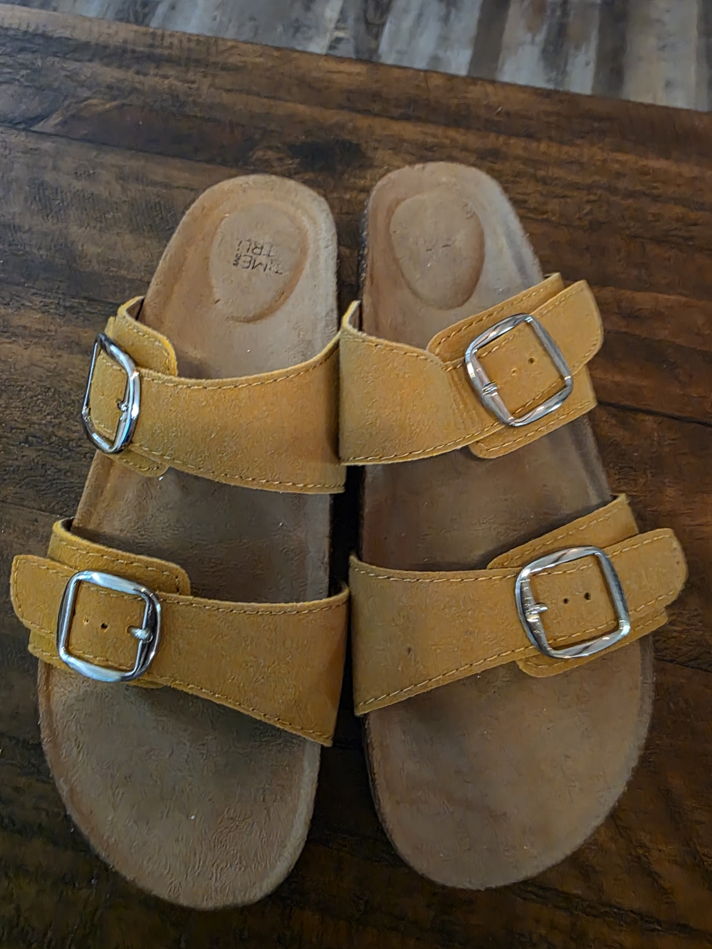 Women's Adjustable Double Buckle Slide Sandals - Mustard Yellow